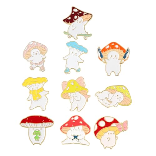 ORFOFE 10 Stück Teiliges Pilz broschen Poliertem Legierungs Kreative Cartoon anstecknadeln mit Sicherem Verschluss Modisches Accessoire für Rucksack Kleidung Schals Jacken und Hüte von ORFOFE