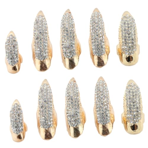 ORFOFE 10 Stück Teiliges Vintage Krallenring mit Strasssteinen Gothic Punk Fingernagel Ringe aus Legierung Auffälliges Nagelkunst Zubehör für Halloween Cosplay Party und Bühnenauftritte von ORFOFE