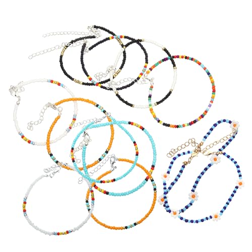 ORFOFE 12 Stck Teiliges Buntes Perlen Fußkettchen Damen Mehrlagig Langlebig Modisch Strand Festival Schmuck Vielseitig Kombinierbar für Sommerpartys und Alltag von ORFOFE