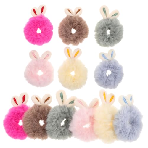 ORFOFE 12 Stück Teiliges Flauschige Plüsch haargummis mit Kaninchenohren Weiche Elastische Haarbänder in Bunten Candy farben Schonend für Kleinkinder für Ponytails und Haarschmuck von ORFOFE