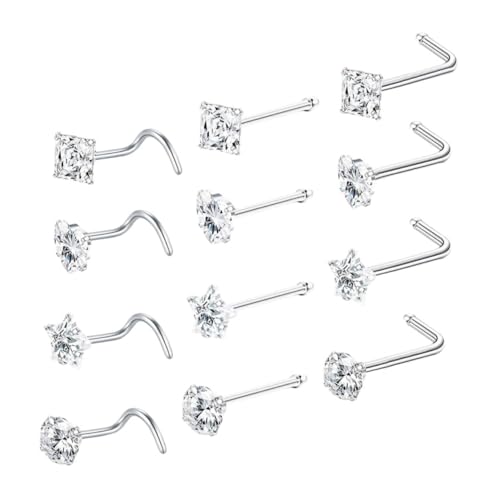 ORFOFE 12 Stück Teiliges Förmiger Nasenstecker aus Edelstahl mit Funkelnden Zirkonia Modisches Nasenpiercing Schmuck für Damen Hautfreundlich und Langlebig Auffälliges Design von ORFOFE