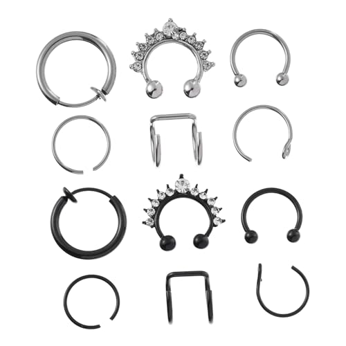 ORFOFE 12 Stück Teiliges Nasenpiercing aus Hochwertigem Edelstahl C förmige Doppelringe Dekorative Nasenstecker Hypoallergen und Langlebig Modischer Schmuck für Damen und Tägliches von ORFOFE