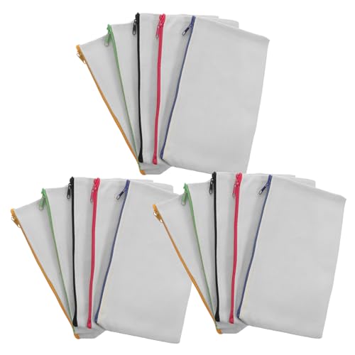 ORFOFE 15 Stück Teiliges Canvas Kosmetiktaschen Beige Segeltuch Mäppchen mit Farbigem Reißverschluss Hitzebeständige DIY Heat Transfer Blank Bags Vielseitig für Make up Schreibwaren von ORFOFE