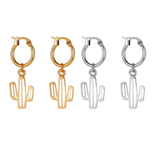 ORFOFE 2 Paare Ohrringe Damen Cactus Ohrschmuck aus Leicht und Langlebig Modisch und Vielseitig Geschenkidee für Party Alltag Reise Eleganter Ohrstecker Schmuck in Gold und Silber von ORFOFE