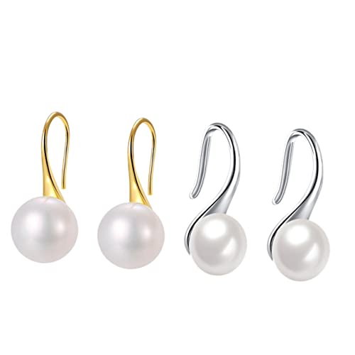 ORFOFE 2 Paare Perlenohrringe Ohrhänger Damen Modisch Elegant Ohrstecker Party Schmuck Silber Gold Farbig Einfache Stilvolle Dangling Ear Drops von ORFOFE