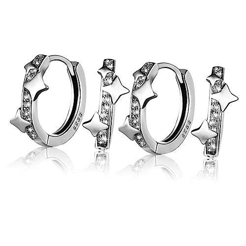 ORFOFE 2 Paare Stern Creolen Ohrringe Kleine Hoops Ear für Frauen Damen Alltag Party von ORFOFE