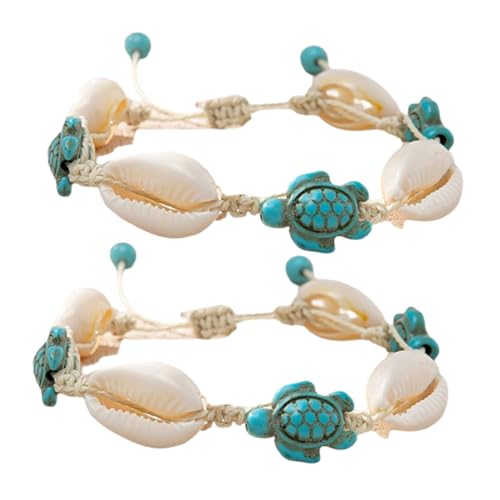 ORFOFE 2 Stück Boho Muschel Schildkröte Fußkettchen Sommerliche Strandarmbänder für Frauen Meeres inspiriertes Design Beachthemed Schmuck für Urlaubs Freizeitoutfits von ORFOFE