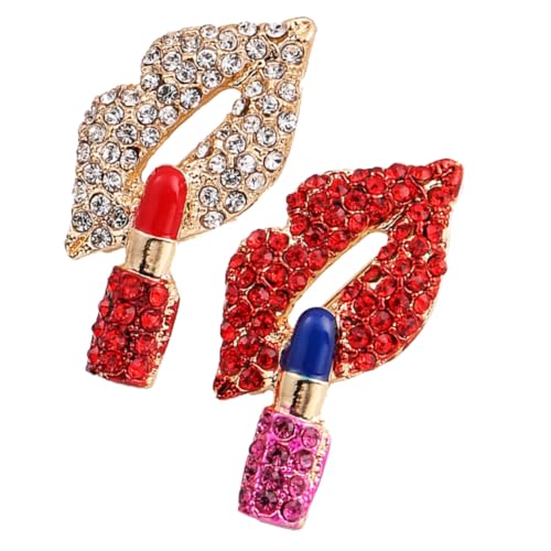 ORFOFE 2 Stück Broschen für Damen Lippenstift Lippen Design mit Strass Langlebige Anstecknadeln aus Legierung Stabile Kleidung Schmuck Pins für Anzug Hut Eleganter Look von ORFOFE