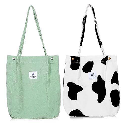ORFOFE 2 Stück Corduroy Tote Bags Damen Schultertaschen mit Großem Fassungsvermögen Modisch Robust Vielseitig für Schule Shopping Freizeit Casual Umhängetaschen in und von ORFOFE