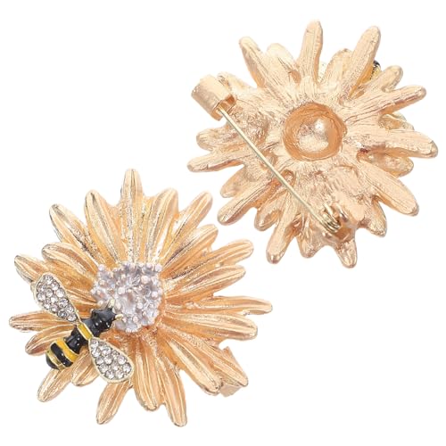 ORFOFE 2 Stück Elegante Blütenbroschen mit Biene und Margerite Strassverziert Vielseitige Anstecknadeln für Damen als Mantelkragen- Schal Rucksackpins Sicherer Halt bei Festlichen von ORFOFE