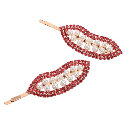 ORFOFE 2 Stück Elegante Rote Lippen Haarspangen aus Robustem Legierungsmetall mit Funkelnden Strasssteinen Leichte und Sichere Haarschmuckclips für Frauen Vielseitig für Hochzeiten Partys von ORFOFE