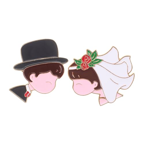 ORFOFE 2 Stück Festliche Hochzeitsbroschen Teilig Cartoon Braut Bräutigam Anstecknadeln Hochzeitspaar Abzeichen Schmuck für Hochzeit Anzug Accessoires von ORFOFE