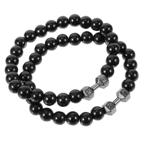 ORFOFE 2 Stück Herren Perlen Armband aus Legierung in Schwarz Beaded Gym Fitness Hantel Design Komfortabel und Robust Modisches Schmuckstück für Alltag und Festliche Anlässe von ORFOFE