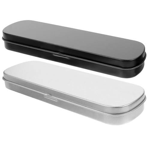 ORFOFE 2 Stück Metall Stiftebox Robuste Flache Aufbewahrungsbox für Stifte und Bleistifte Langlebige Clamshell Metallbox für Schule Büro Tragbare Kleine Schreibwaren Organizer Schwarz von ORFOFE