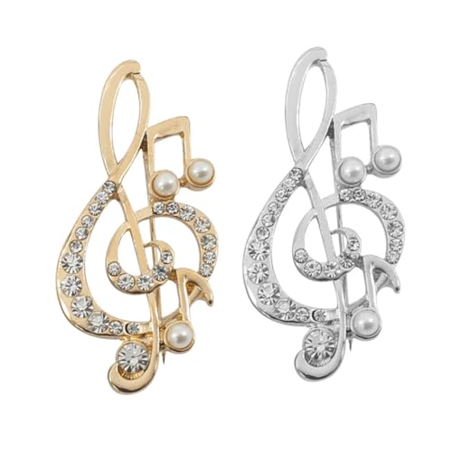 ORFOFE 2 Stück Musik Symbol Broschen mit Strass Modische Anstecknadeln für Kleidung Eleganter Notenschlüssel Schmuck für Musikliebhaber Gold und Silberfarben von ORFOFE