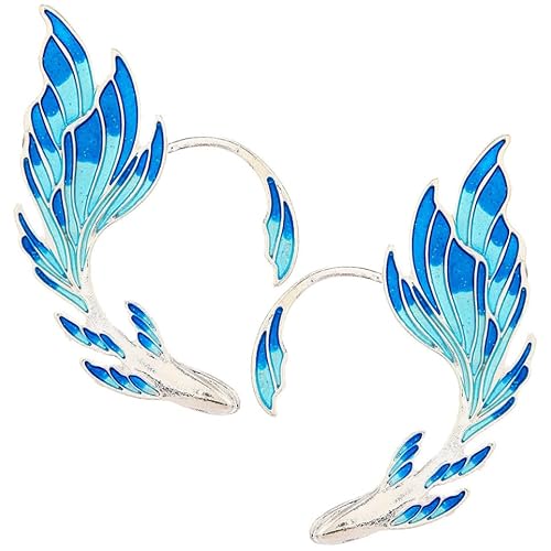 ORFOFE 2 Stück Ohrclips Damen Ohrmanschetten Zinklegierung Elfenohren Stil Blaue Meerjungfrau Ohrklemmen für Cosplay Party Hochzeit Prom von ORFOFE