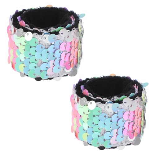 ORFOFE 2 Stück Pailletten schnapparmbänder für Verstellbare Glitter armbänder aus Stoff Sichere Komfortable Kinderarmbänder für Geburtstag Party Disco und Alltag Bunte Gastgeschenke von ORFOFE