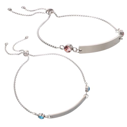 ORFOFE 2 Stück Teiliges Armband Verstellbar mit Klarer Gravurfläche und Funkelndem Strassanhänger Unisex Armreif für Damen und Herren Langlebiges Poliertes Schmuckstück für Besondere von ORFOFE