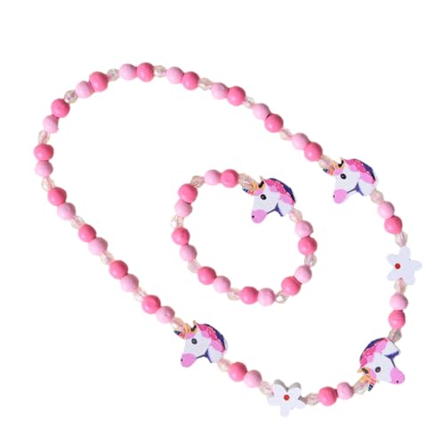 ORFOFE 2 Stück Teiliges Einhorn Schmuckset für Mädchen Bunte Holzperlen Kette und Armband DIY Bastelset für Modisches Accessoire für Kostüm Party und Alltag von ORFOFE