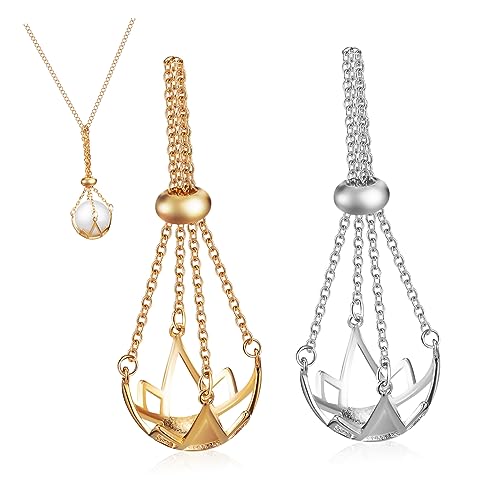 ORFOFE 2 Stück Teiliges Kristallsteinhalter Halsketten aus Kreative Hohle Käfiganhänger in Platin und Goldfarben Vielseitiger Schmuck zum Selbermachen für Damen von ORFOFE