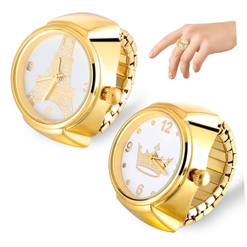 ORFOFE 2 Stück Teiliges Ringuhren Herren Damen Uhrenring Analog mit Großem und Klaren Zahlen Fingeruhr Schmuckaccessoire für Alltag Party und Date von ORFOFE