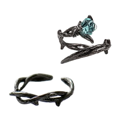 ORFOFE 2 Stück Teiliges Schwarze Offene Fingerring tailringe mit Dornen rosen design für Damen und Herren Modischer Schmuck für Besondere Anlässe von ORFOFE