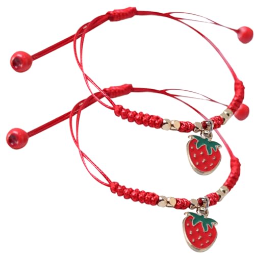 ORFOFE 2 Stück Teiliges Verstellbares Freundschaftsarmband aus Geflochtenem Seil mit Erdbeer Anhänger Handgewebtes Armband für Damen und Mädchen Modischer Armschmuck für Alltag und Party von ORFOFE