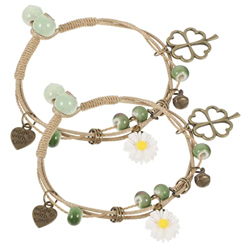 ORFOFE 2 Stück Teiliges Vintage Armband mit Four Leaf Anhänger Geflochtene Ethno Wickelarmbänder für Damen und Mädchen Leichtes Retro Schmuckaccessoire Komfortable Langlebig und von ORFOFE