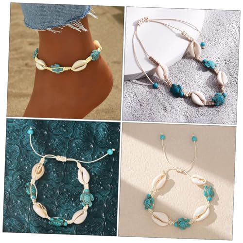 ORFOFE 2 Stück Verstellbares Boho Shell Fußkettchen mit Natürlichen Muscheln und Schildkrötenanhängern Handgefertigt Strand Schmuck für Damen Vielseitiges Armband für Sommerurlaub und von ORFOFE