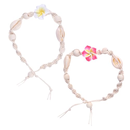 ORFOFE 2 Stück Verstellbares Damen Fußkettchen mit Blumen und Muschel Boho Sommer Strand Schmuck Handgewebtes Meeres Themen Armband für Urlaub und Alltag von ORFOFE