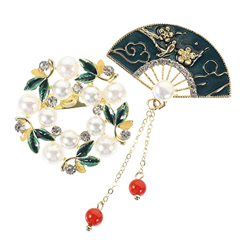 ORFOFE 2 Stück Vintage Broschen Legierung Fächer Anstecknadeln Leichte und Langlebige Kleidungsschmuck Retro Design für Damenaccessoires von ORFOFE