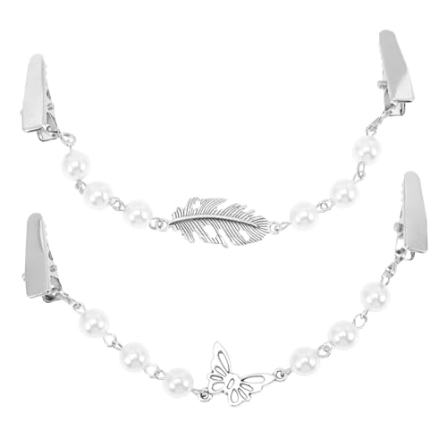 ORFOFE 2 Stück Vintage Pullover Clips mit Perlenkette Retro Schal und Strickjackenclip für Damen Eleganter Cardigan Kragenverschluss Dekorative Brosche für Kleider und Blusen von ORFOFE