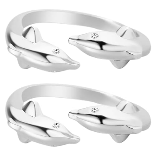 ORFOFE 2 Stücke Verstellbarer Damenring Doppelter Delfin Offener Kupferring Modisches Schmuckstück Elegantes Design Geschenkidee Trendiger Fingerschmuck Teilig von ORFOFE