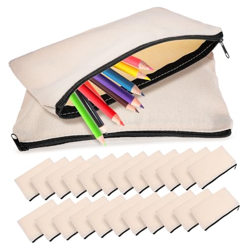 ORFOFE 25 Stück Teiliges Leinwand Zipper Taschen Vielseitige Reise und Kosmetiktaschen Kleine Leichte Federmäppchen mit Robustem Reißverschluss für Stifte Make Up und Schmuck Individuell von ORFOFE