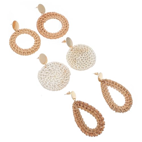 ORFOFE 3 Paare Handgefertigte Rattan Ohrringe Leicht und Langlebig Vintage Quasten Ohrschmuck für Damen Modisch Natürlicher Look von ORFOFE
