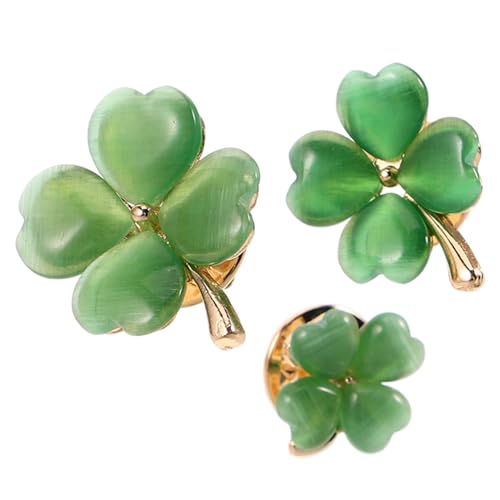 ORFOFE 3 STÜCKE Kleine Vierblättrige Kleeblatt Brosche Damen Anstecknadel Sicherer Verschluss Leicht Tragbar Glücksbringer für Hemden Strickjacken von ORFOFE