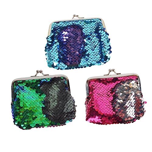 ORFOFE 3 Stück Mini Geldbörsen mit Meerjungfrau Pailletten Funkelnde Münzbörsen Kompakte Portemonnaies für Mädchen Vielseitig für Karten Münzen und Kleine Gegenstände von ORFOFE