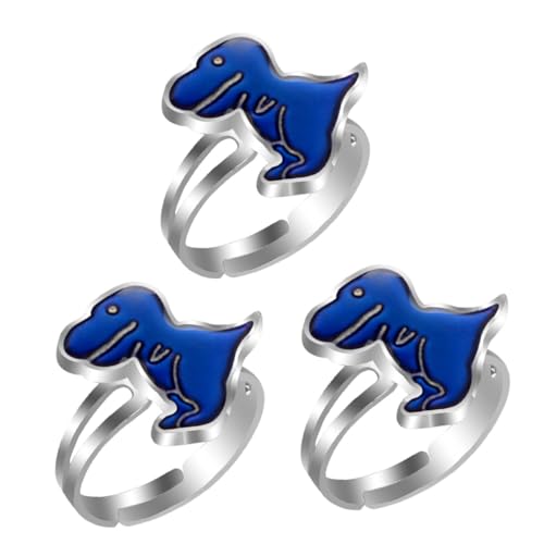ORFOFE 3 Stück Teiliges Finger Ring Dinosaurier Design Chic Stimmungsempfindliche Farbwechsel Ringe Verstellbar Modischer Kinderschmuck für Jungen und Mädchen Langlebig und Komfortabel von ORFOFE