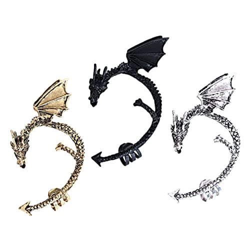 ORFOFE 3 Stück Teiliges Gothic Punk Dragon Ear Clips Retro Ohrklammern Ohrloch Robuste Ohrmanschetten in Antik Bronze Silber und Schwarz für Damen und Mädchen Modischer Statement Schmuck von ORFOFE