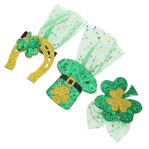 ORFOFE 3 Stück Teiliges St Patricks Day Haarclips Kleeblatt Glitzerhut und aus Tüll und Filz Grüne Festliche Haarschmuck für Frauen und Mädchen Partyaccessoires von ORFOFE