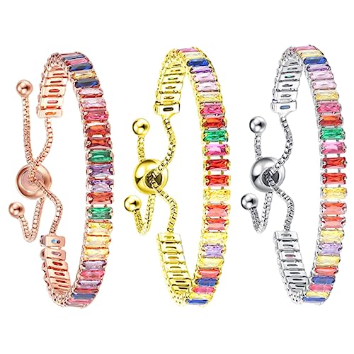 ORFOFE 3 Stück Teiliges Verstellbares Strass Armband Damen Funkelnde Zirkonia Armkette Leichtes Hautfreundliches Schmuck Accessoire für Alltag und von ORFOFE
