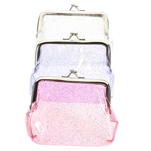 ORFOFE 3 Stück Transparentes Teiliges Münzbörsen mit Glitzer Kleine Schließklappe Geldbörse für Damen Durchsichtiges Kleingeldetui in Weiß und Rosa Change Purse für Mädchen von ORFOFE