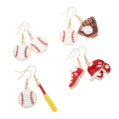 ORFOFE 4 Paar Baseball Ohrringe für Mädchen Asymmetrische Dangle Ohrringe mit Baseballschläger und Hut Design Sportliche Modeschmuck für Teens Party und Alltagslook von ORFOFE