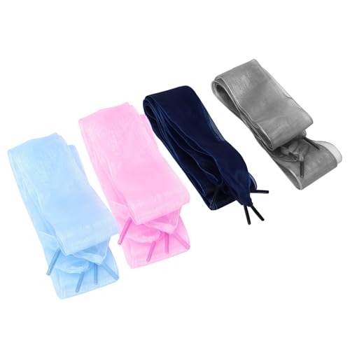 ORFOFE 4 Paare Damen Schnürsenkel Satin Schleifenband Breit Modische Schuhbänder für Freizeit Flache Schuhe Rosa Dunkelblau von ORFOFE