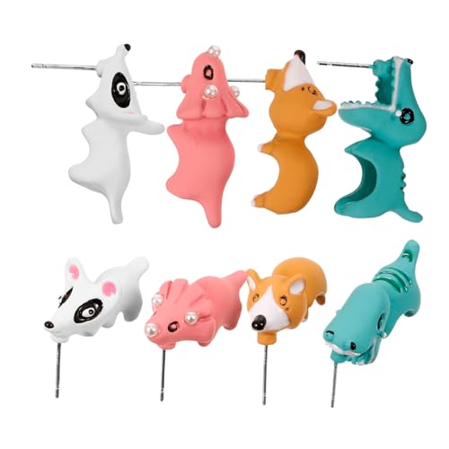 ORFOFE 4 Paare Tier Ohrstecker Damen Leichte Polymer Clay Ohrringe in Weiß Gelb Hippo Dinosaurier Niedliche Ohrschmuck für Frauen Mädchen von ORFOFE