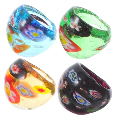 ORFOFE 4 Stck Glasringe für Damen Bunte Fingerringe Langlebig Dekorativ Modisch für Alltag Party Festival von ORFOFE