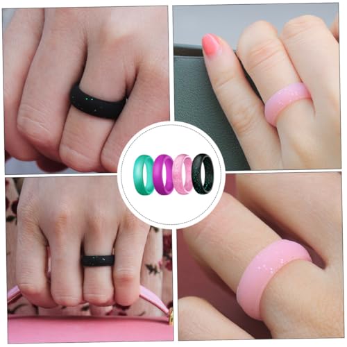ORFOFE 4 Stück Bunte Glitzer Silikonringe Damen Flexibel Atmungsaktiv Wasserfest Sport Fingerringe Modisch Bequem von ORFOFE