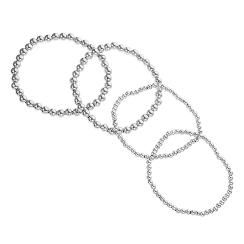 ORFOFE 4 Stück Damen Armbänder Silberfarbene Perlen Elastisch Vintage Stil Rund Perlenarmband Schmuck Geschenkidee für Alltag und Besondere Anlässe von ORFOFE