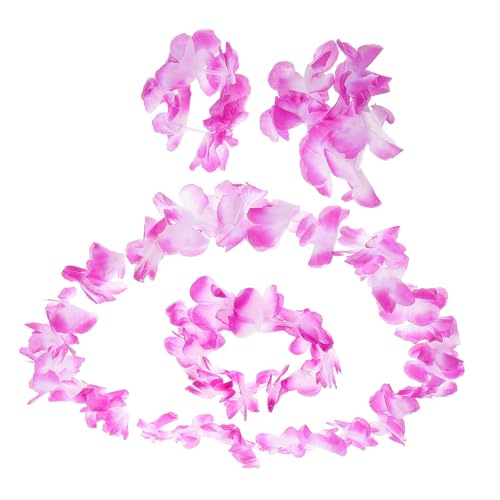 ORFOFE 4 Stück Hawaiianisches Blumenkette set mit Halskette Stirnband und Armband Violettes Luau party accessoire für Strandfeiern Hochzeiten Tropische Hawaiianische Partys von ORFOFE