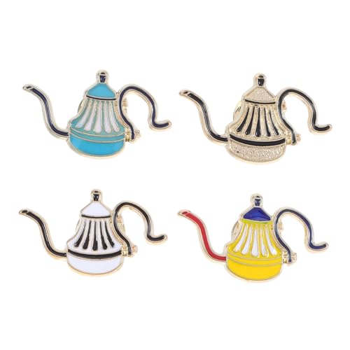 ORFOFE 4 Stück Kaffee Drip Kannen Anstecknadeln aus Metall mit Emaille Kreative Teekannen Broschen für Frauen Accessoires für Kleidung Rucksäcke Hüte Taschen in Weiß Gelb Blau Schwarz von ORFOFE